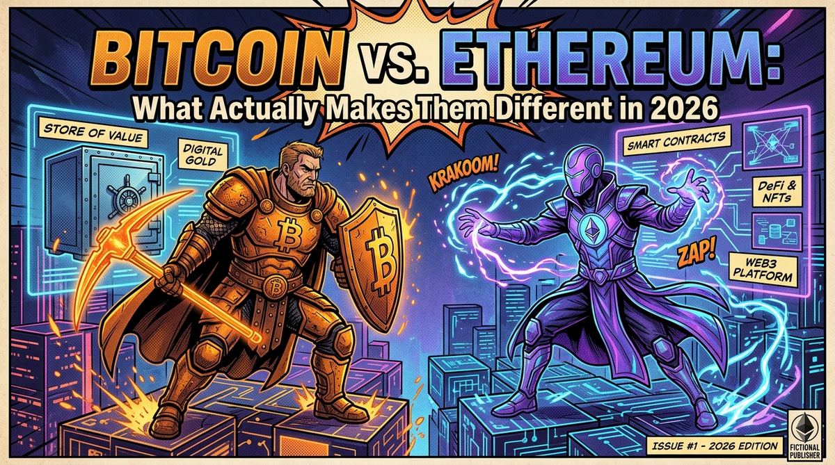 Bitcoin and Ethereum logos side by side with price charts