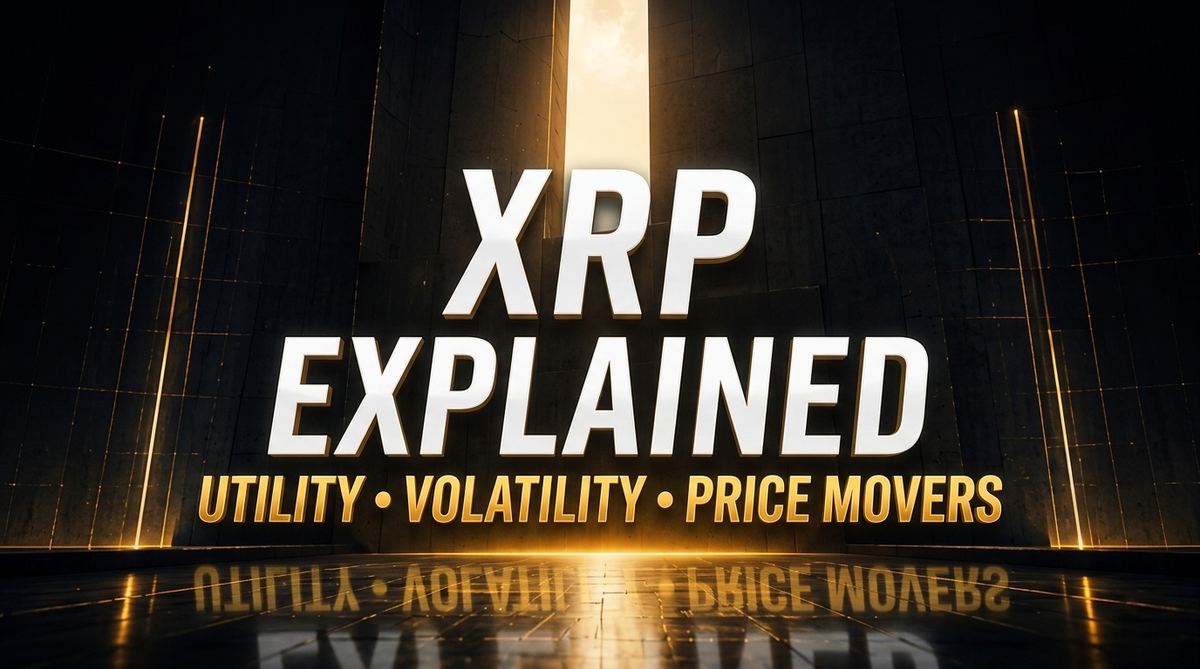 Golden XRP coin symbol with a price volatility chart in the background
